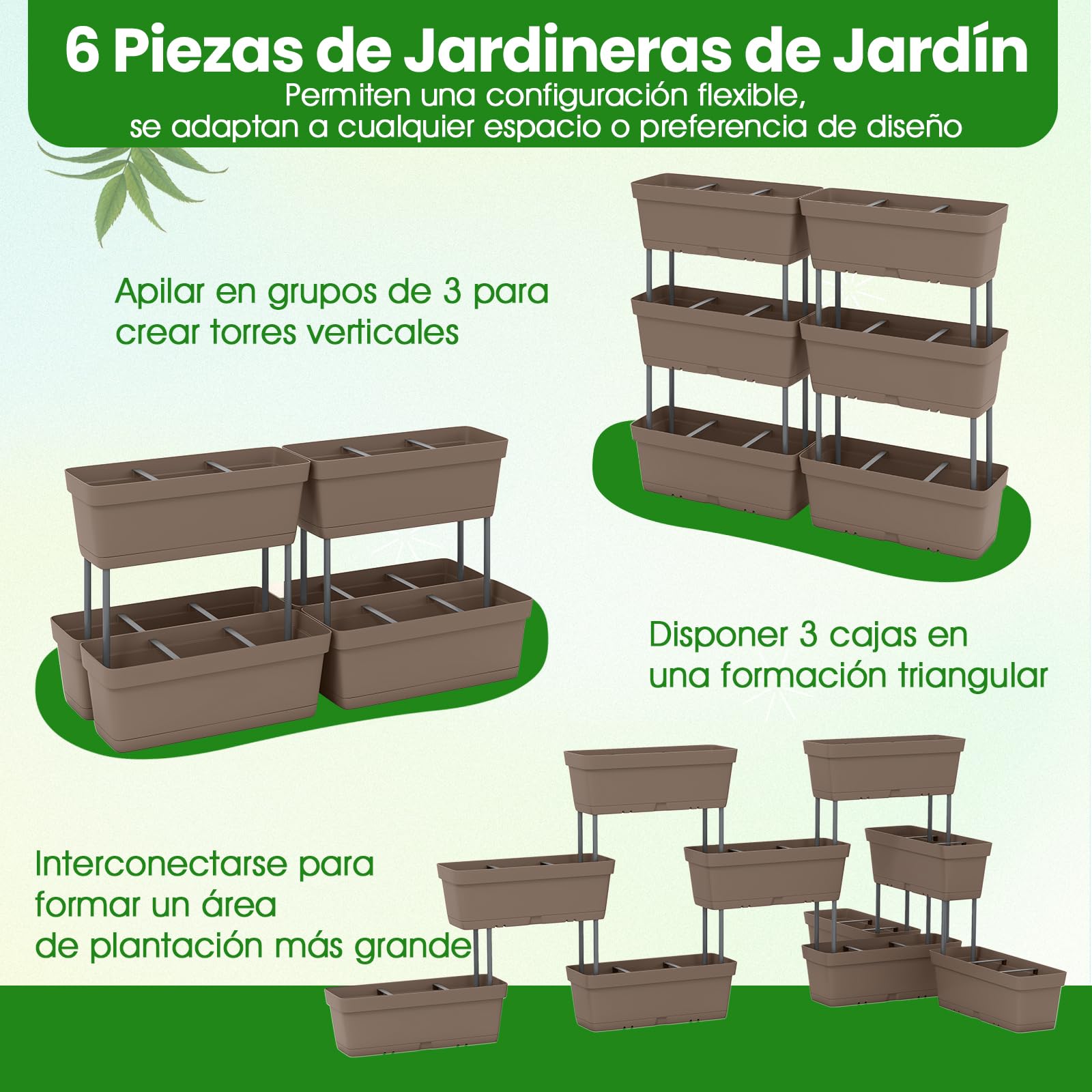 COSTWAY Cajas de Jardinería de 6 Piezas, Jardín Vertical Elevado, Diseño Bricolaje, Torre de Plantación para Vegetales Hierbas Flores, Macetas Jardinera en para Patio Jardín Balcón (Gris)