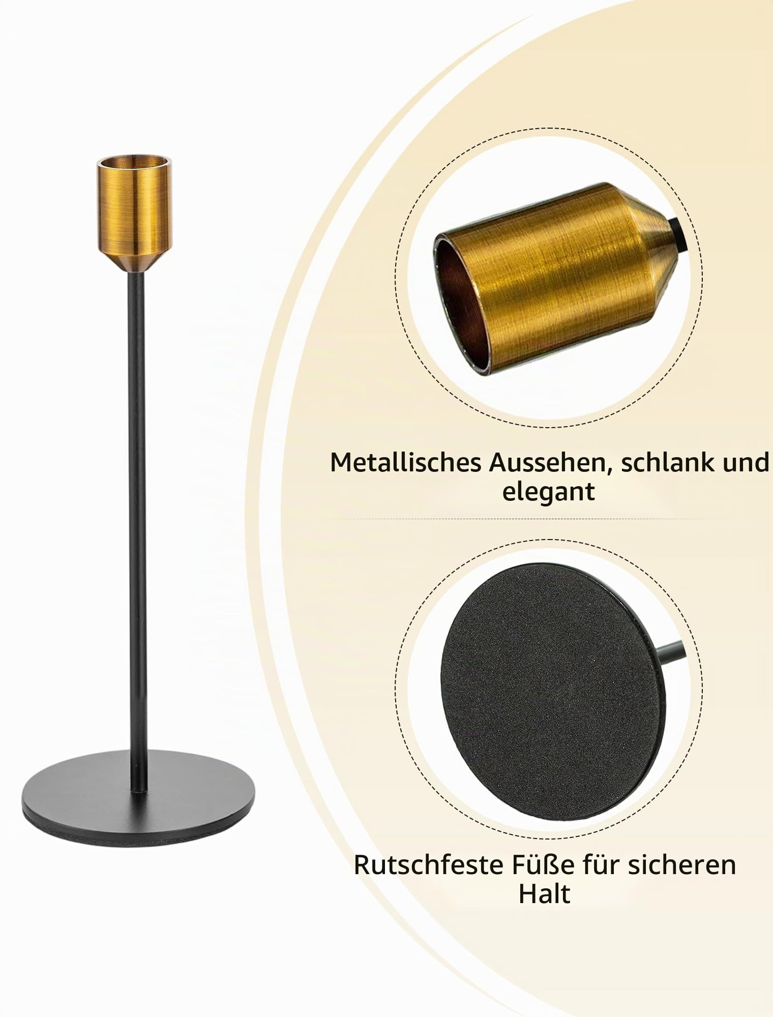 Romadedi Kerzenständer für Stabkerzen, 3er-Set, Gold und Schwarz | Metal Kerzenhalter Modern Drei Höhen: 22, 28 und 32 cm für Weihnachten Esstische, Hochzeiten und festliche Deko