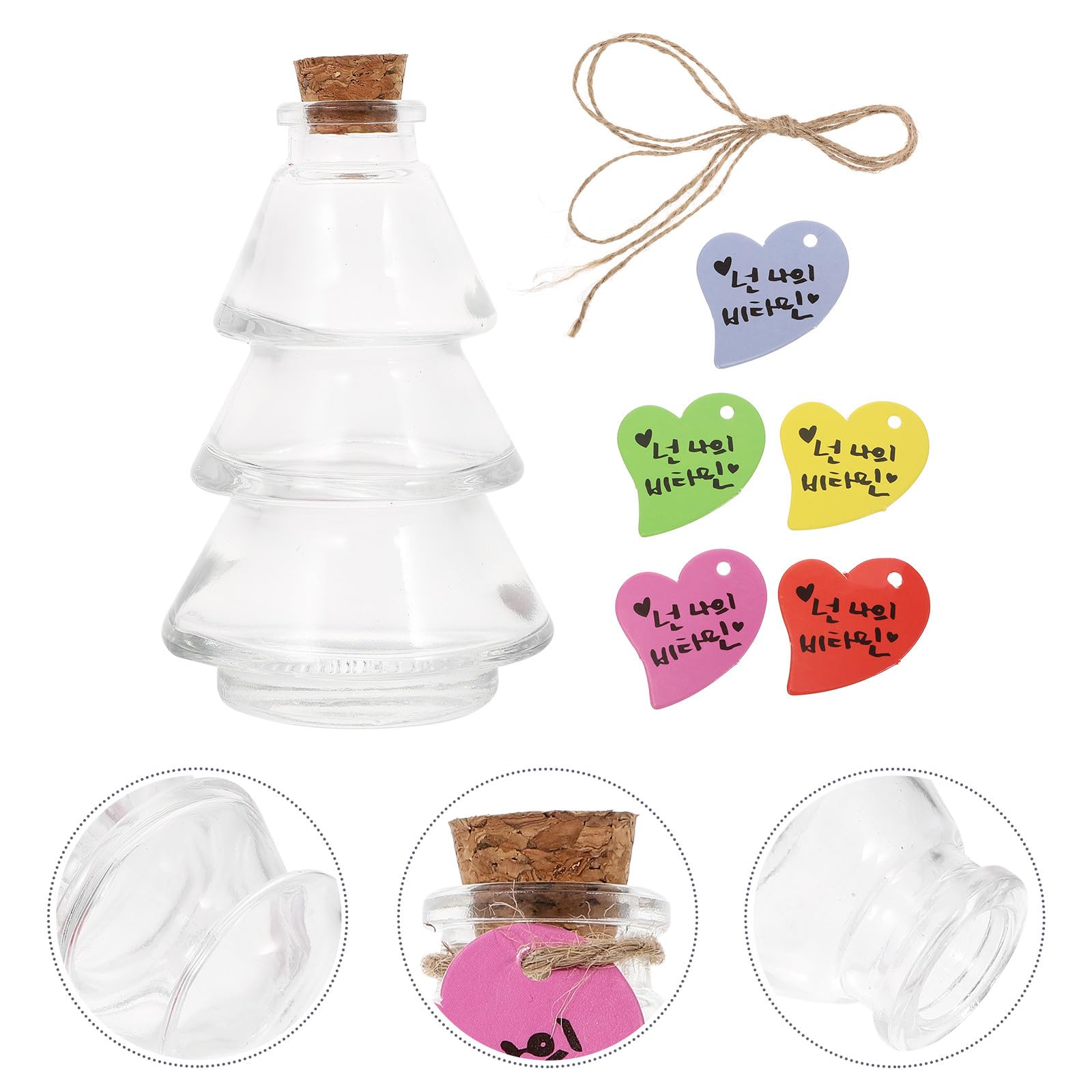 Set 5 Bottiglie di Vetro Tappo di Sughero a Forma di Pino, Barattoli Decorativi Piccoli per Messaggi, Oli Essenziali e Decorazioni da Appendere, Multifunzionali per Casa e Regali