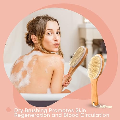 Miniatura 5 de 2 cepillos corporales de cepillado en seco, cerdas de jabalí naturales, cepillos de limpieza para la piel seca con cepillos secos de madera