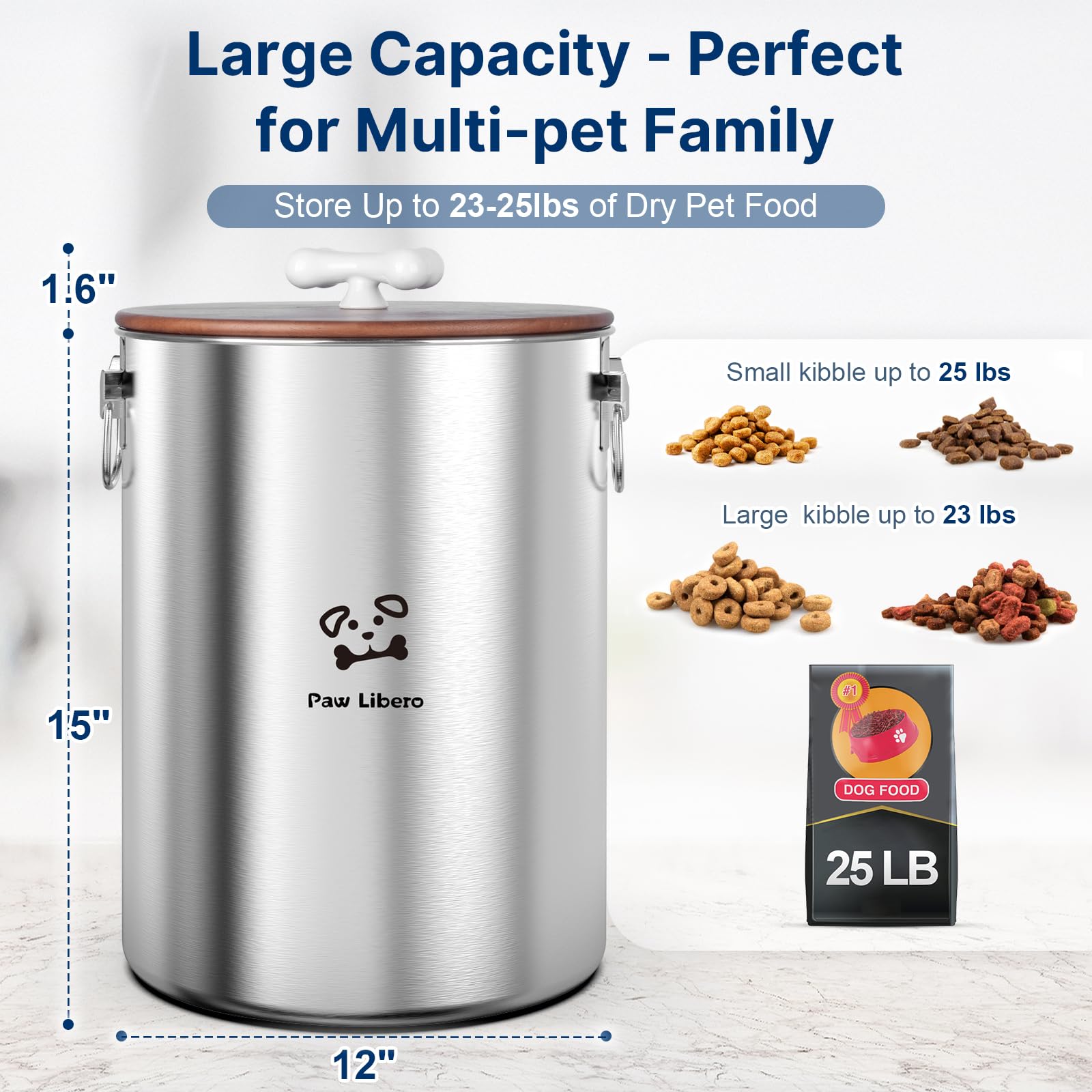 Pojemnik do przechowywania karmy dla psów ze stali nierdzewnej o wadze 11,3 kg z hermetyczną pokrywką dla zwierząt domowych | Metalowy pojemnik do przechowywania karmy dla psów i kotów, hermetyczny pojemnik, który utrzymuje świeżość żywności