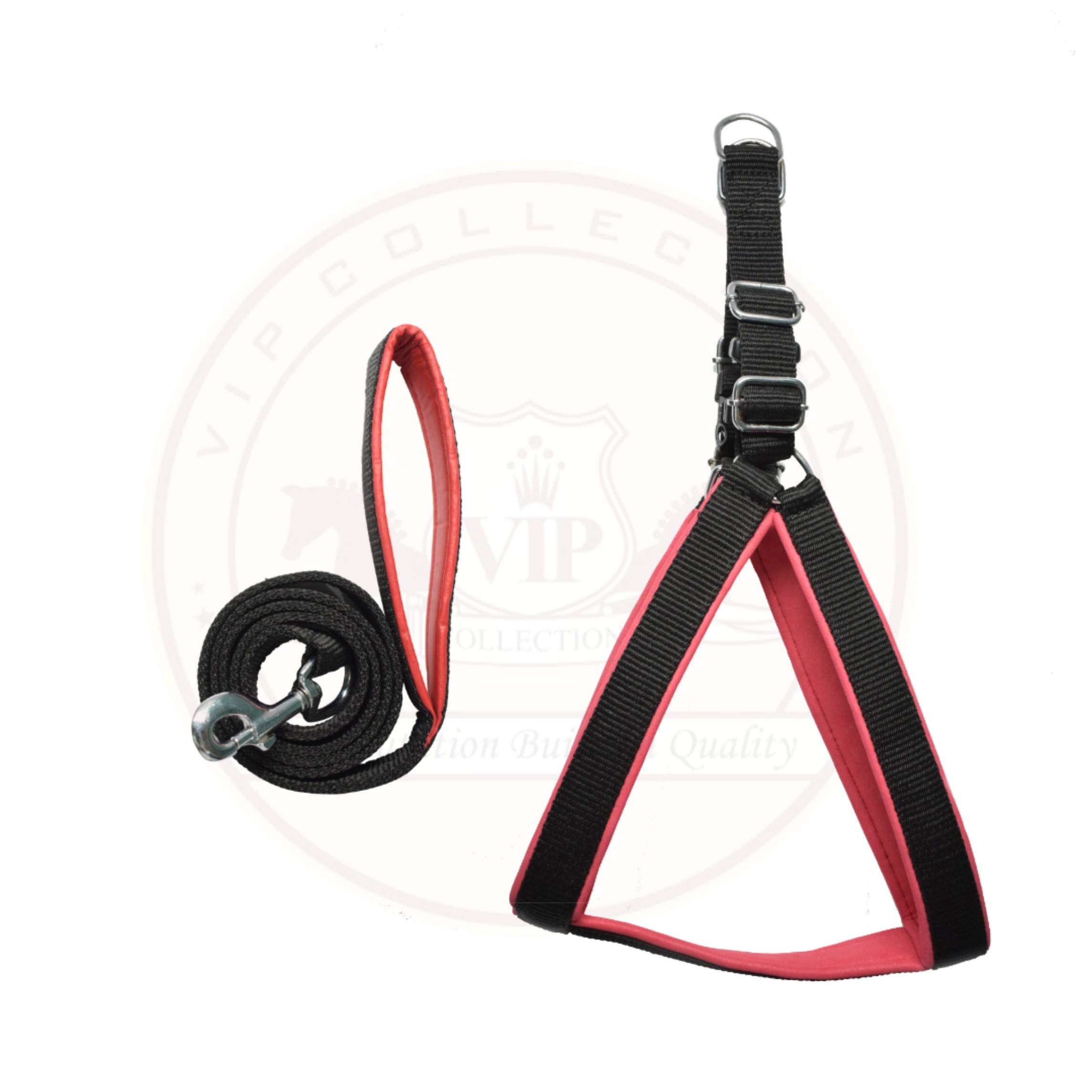 VIP Collection No Pull -Step in Soft Padded Dog Harness and Leash-Escape Proof Adjustable Combo for Walking Training Hiking Outdoor (Black-Red, Small)