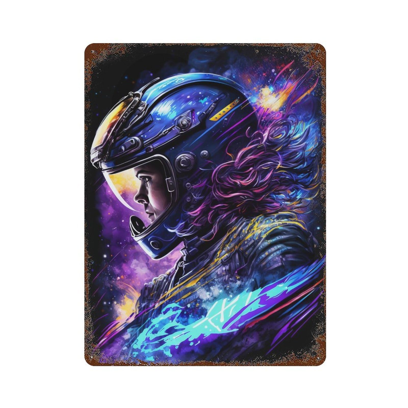 Cosmic Astronaut Art Print-1 15.7"x11.8" Aged Metal Wall Plaque, Novelty Wall Decor for Shed, Workshop And Garage Wall Decor