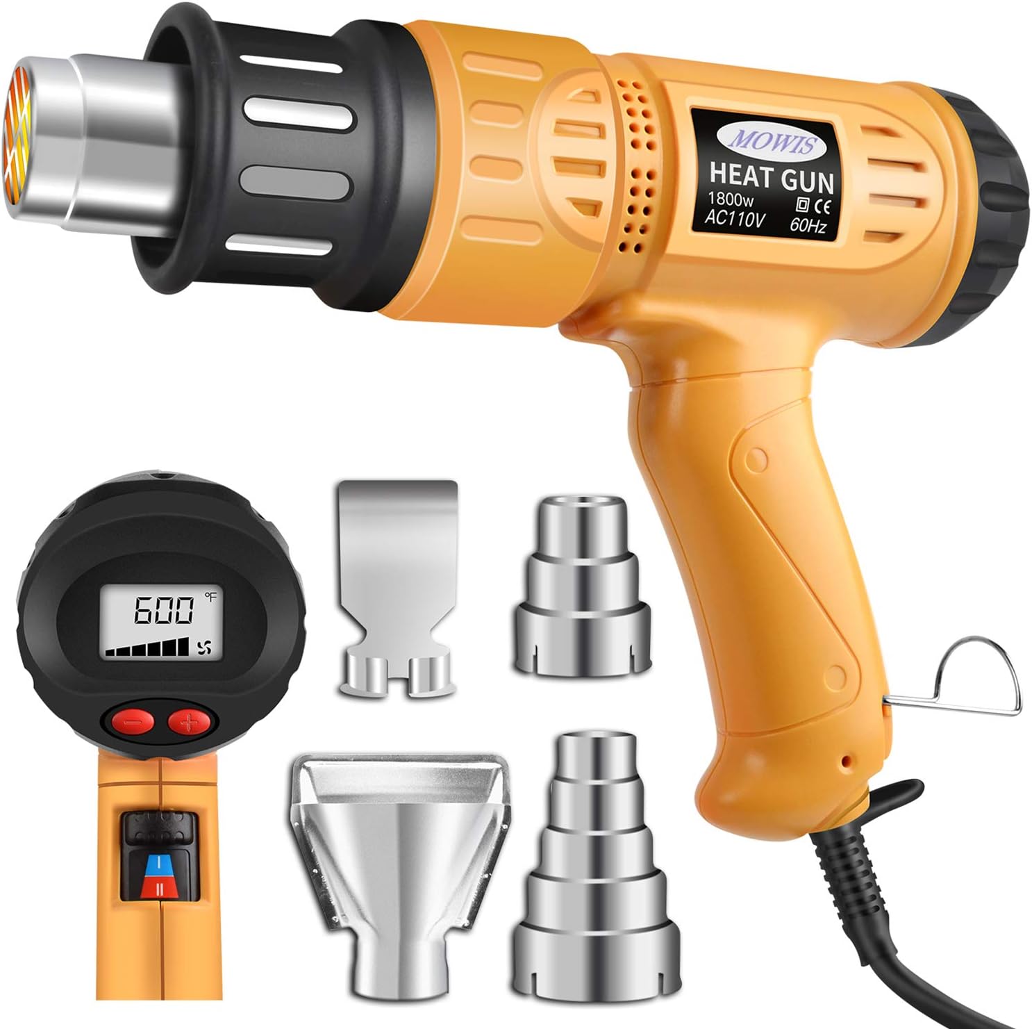 Heat Gun Mowis 1800W Hot Air Gun with Digital LCD Display 212°F - 1112°F Variable Temperature, Memory Settings, Four Nozzles, for Shrinking PVC Paint Remover Stripping Paint Home Improvement