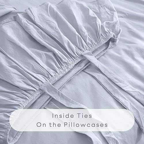 Miniatura 8 de QSH Juego de sábanas 100% algodón con volantes, tamaño Queen, color azul claro, juego de sábanas con volantes franceses, 4 piezas, extra suaves,