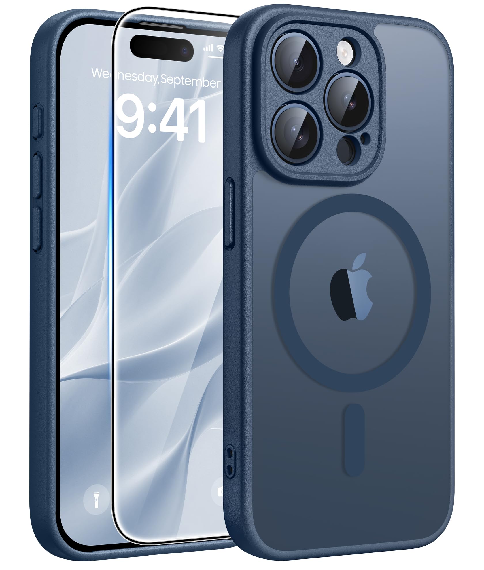 FNTCASE for iPhone 15 Pro Case, Fit for Magsafe, Screen Protector, Blue