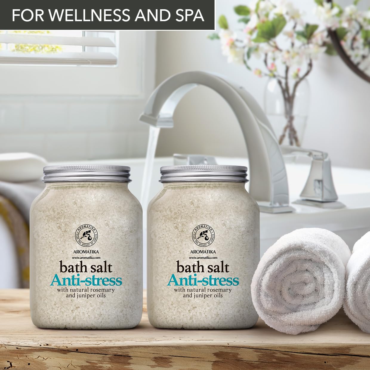 Sale da Bagno Antistress - set 2х1300g - Sale Marino con Olio Essenziale di Rosmarino e Ginepro - Cura del Corpo - Bellezza - Relax - Aromaterapia