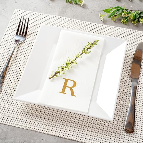 Miniatura 342 de Luxenap - Toallas de invitados de 15.8 x 7.9 pulgadas, 50 toallas de mano con letras plateadas, letra "P", fuente Sans Serif, servilletas de papel