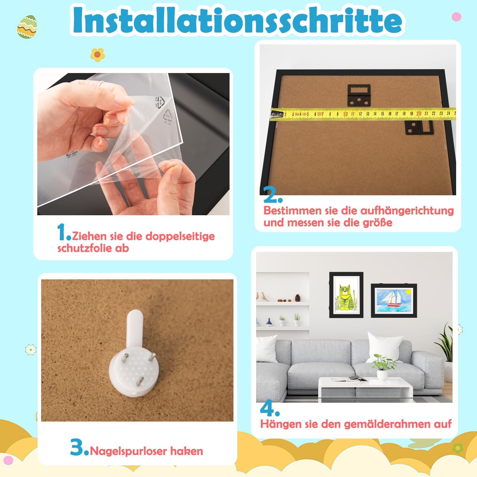 Dioxide Cadre Dessin Enfant A4, Cadre pour Dessin Enfant pour Photos D'Enfants, Cadre Photo D'art A4 Pliable Pour D'art, Photo (Noir)