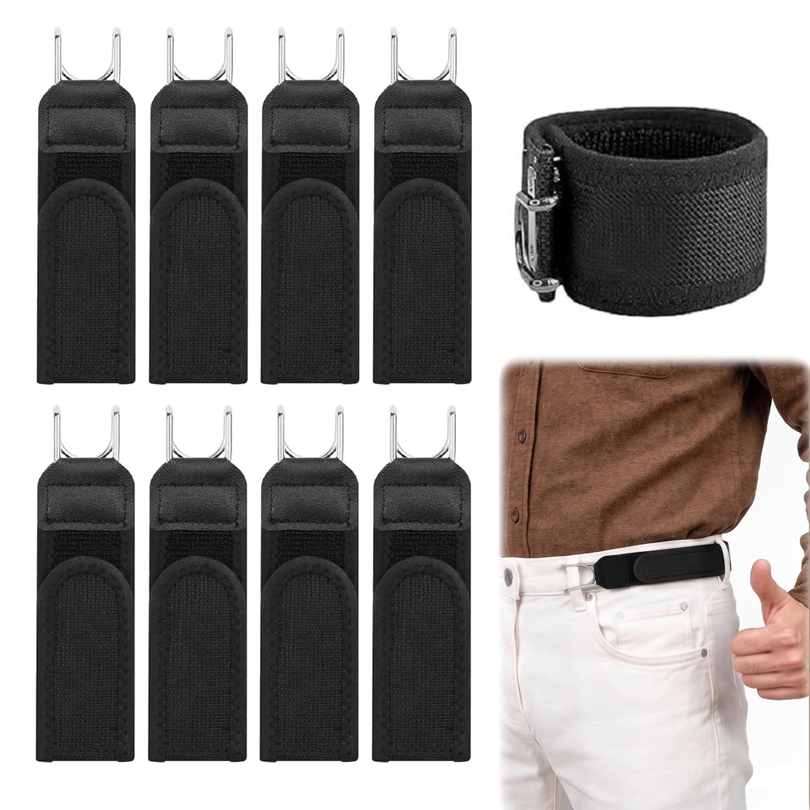 8Pcs No Buckle Belts for Men Women, Metal Hook Elastic Belt, Unisex Adjustable Buckless Invisible Stretch Belt, Tool Belt Buckle,Suitable for Outdoor Work, Casual, Business, Home, Travel, Commuting