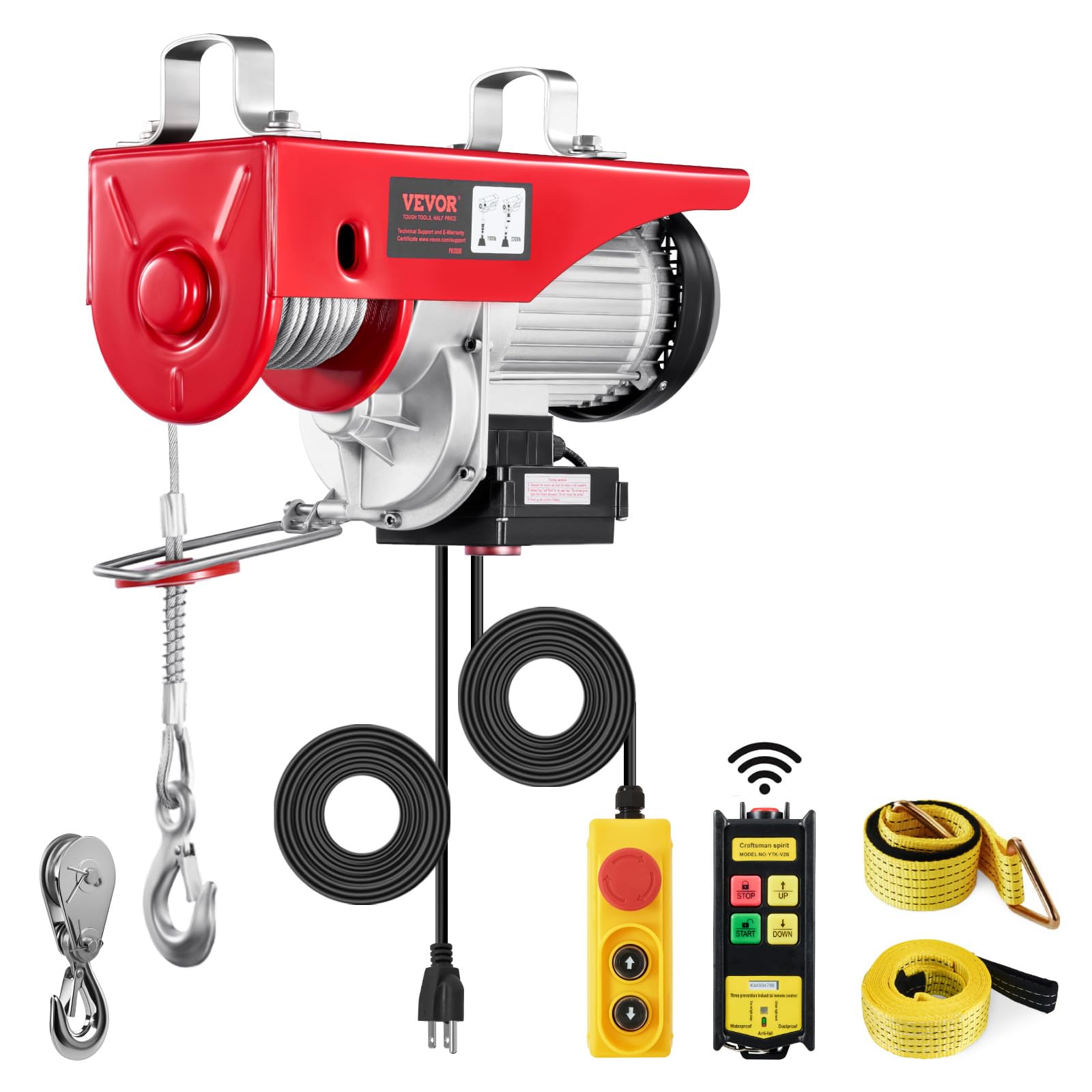 VEVOR Electric Hoist, 2200 lbs 120V Electric Winch with 328 ft Wireless & 14 ft Wired Remote Control, 40 ft Single Cable Lifting Height, Single/Double Slings, Lift Hoist for Garage Warehouse Factory
