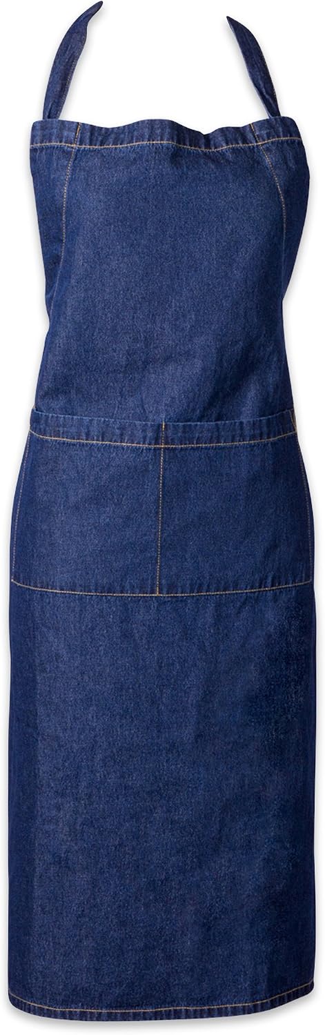 DII 100% Cotton Denim Jean Shop Apron with Pocket, 32x28 with Adjustable Neck & Extra-Long Waist Ties, Durable & Comfortable, Perfect for DIY Project, Crafting, Cooking, Baking, BBQ