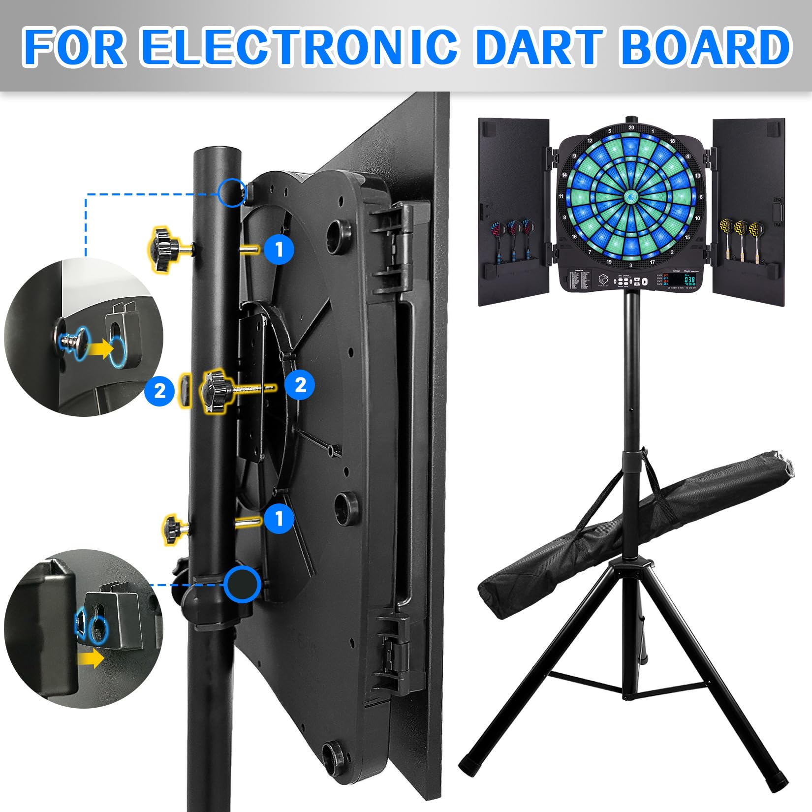 Turnart Dartboard Stand Heavy Duty Adjustable 106cm-200cm With Carry Bag