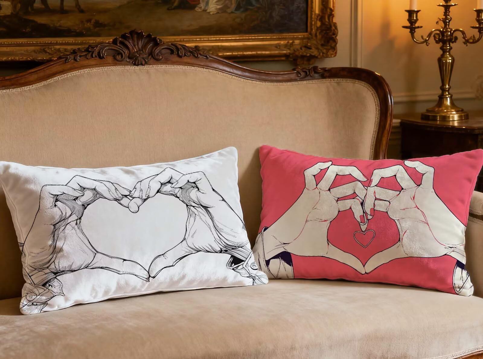 Housse de coussin amour 50x70cm lot de 2 en velours rose pour deco
