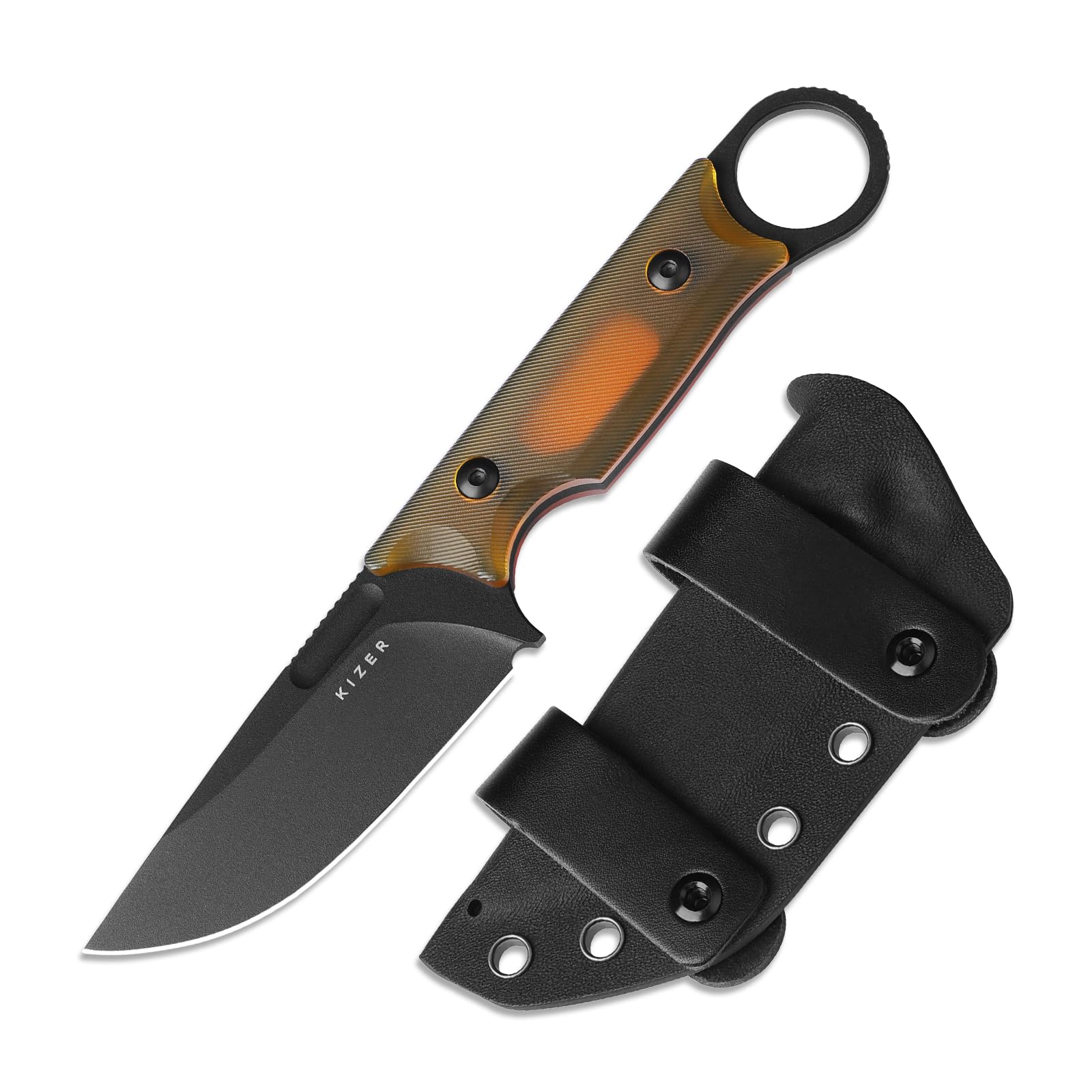 Kizer Cabox Cuchillo de Hoja Fija 3,36" Nitro V Acero Cuchillo de Caza de Hoja Fija Mango PEI con Funda para Supervivencia Camping Caza 1048A6 | Cuchillo de supervivencia de 8,53 cm con vaina, cuchillo EDC para caza Bushcraft