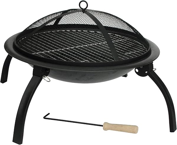 HH Home Hut Fire Pit Folding Portable heater for Outdoors,Ideal for Garden BBQ and Camping Stove Firepit, Outdoor Log Burner Garden Heaters & Fire Pits With Cover Carry bag, Poker, Grate And Grill - 1