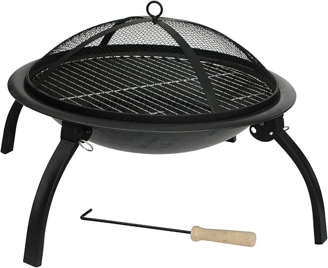 HH Home Hut Fire Pit Folding Portable heater for Outdoors,Ideal for Garden BBQ and Camping Stove Firepit, Outdoor Log Burner Garden Heaters & Fire Pits With Cover Carry bag, Poker, Grate And Grill