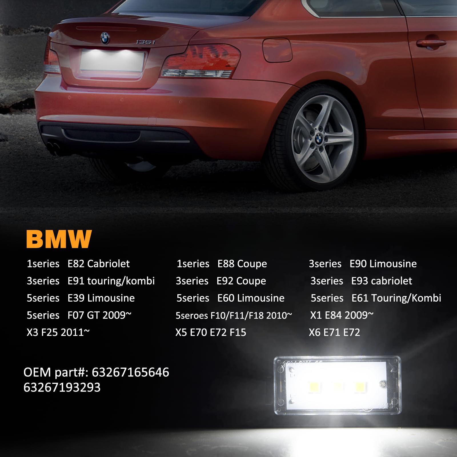 Illuminazione targa a LED per BMW E82 E88 E90 E91 E92 E93 E39 E60 E61 F07 F10 F11 F18 E84 E25 E70 E71 F15 E1 E2, targa con CAN-Bus, luci targa 2 LED pezzi