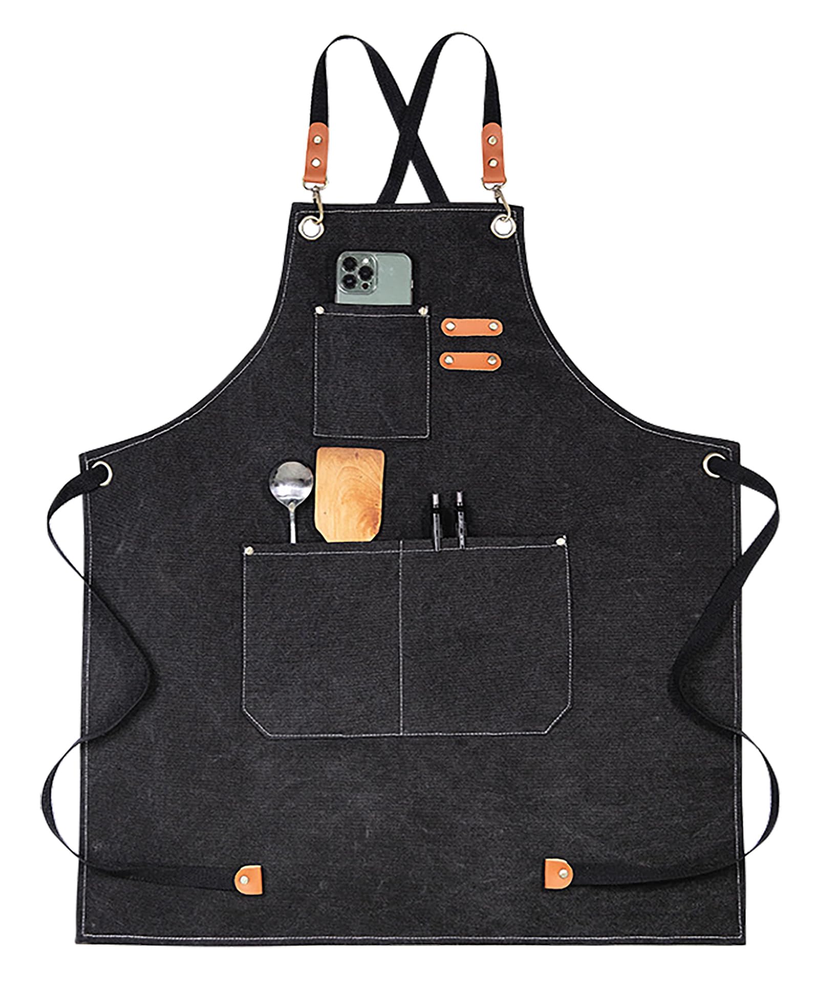 Nanxson Canvas Work Aprons for Men with Pockets Tool Apron for Gardening Restaurant Chef Apron, Black
