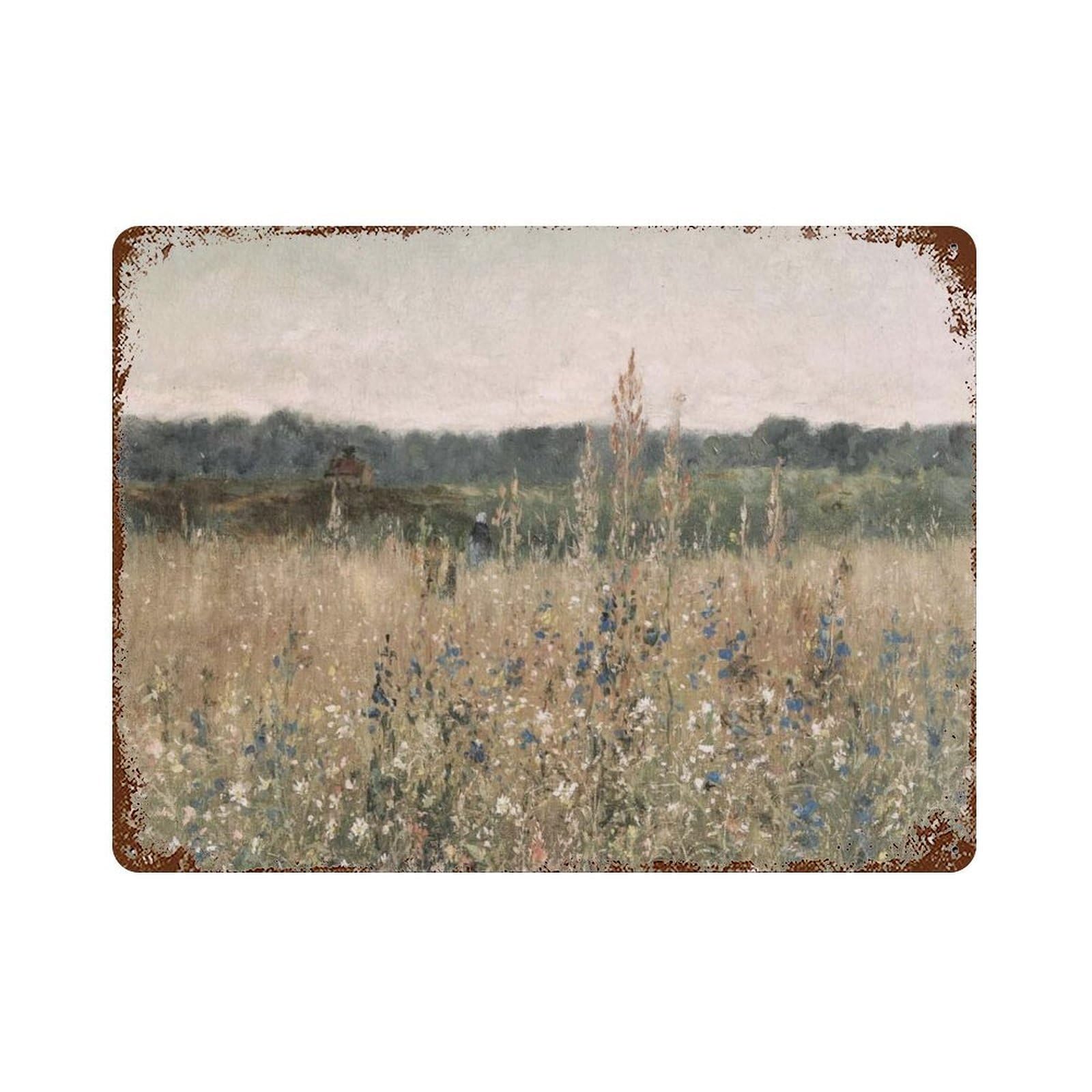 xiaoxiaoshen Wildflower Field Landscape Oil Painting, Retro Rural Style Wall Decor Art Metal Tin Poster Modern Home Decor Art Home Bar Shop Decorations Vintage Sign 30x40cm