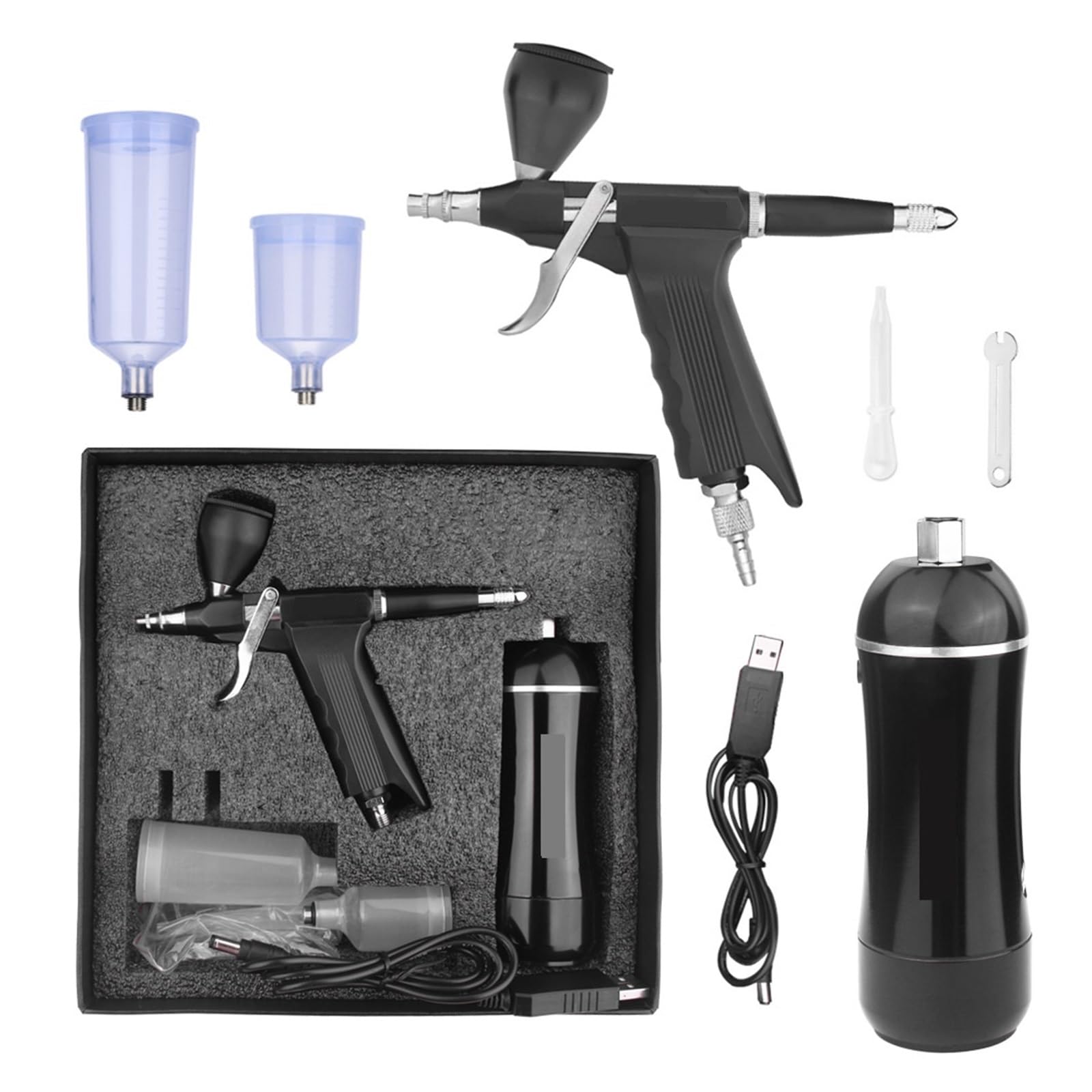 Kit aerografo con compressore, set portatile a doppia azione for pittura, modello, unghie Controllo Preciso(NCT-HHTAC2-B)