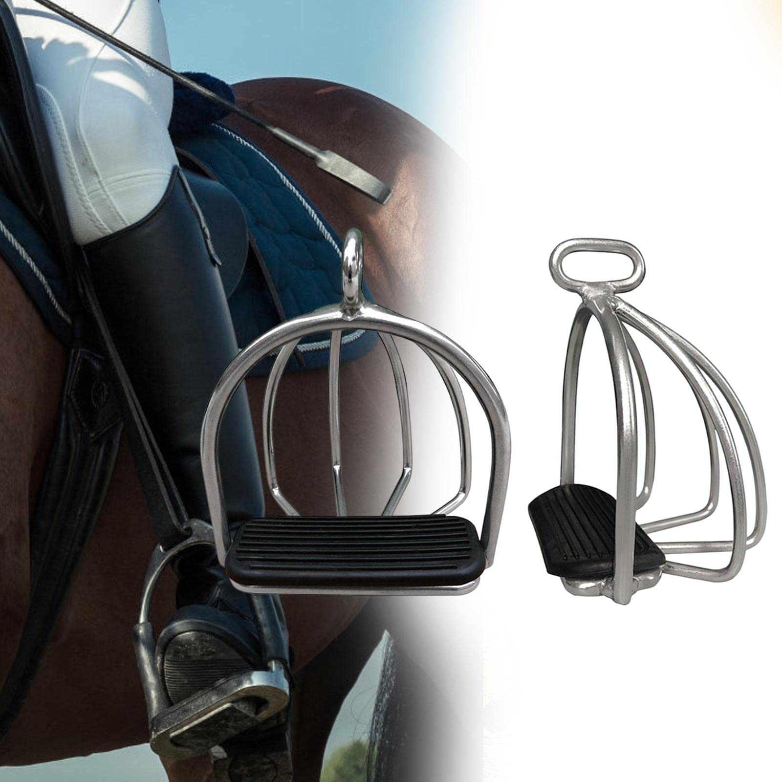 Qianly 2 Estribos Antideslizantes para Equitación, Herramienta de Entrenamiento Flexible de Acero Antideslizante para Mayor en La Equitación, Depor