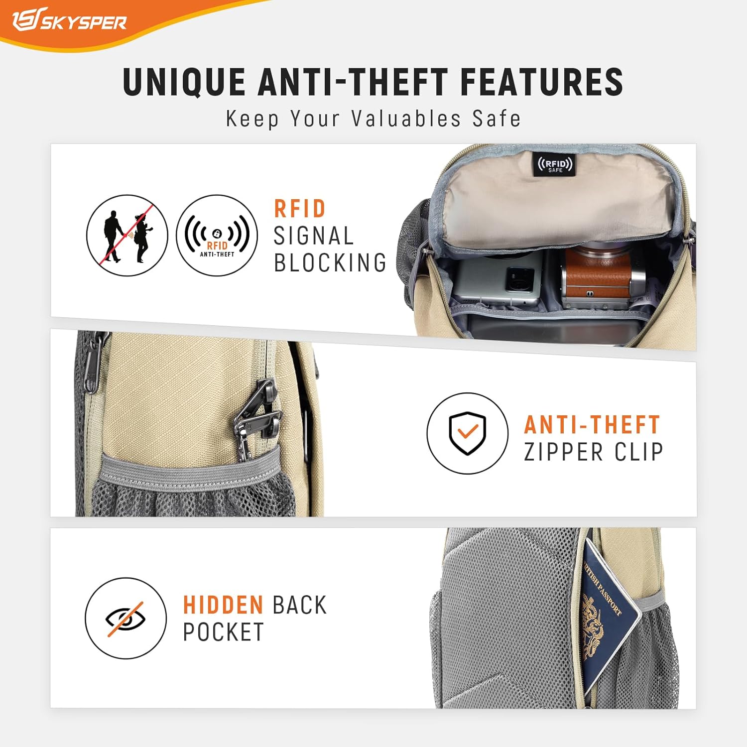 SKYSPER Sling Bag RFID Cross Body Bag Recycled Crossbody Backpack Travel Daypack - Image 3