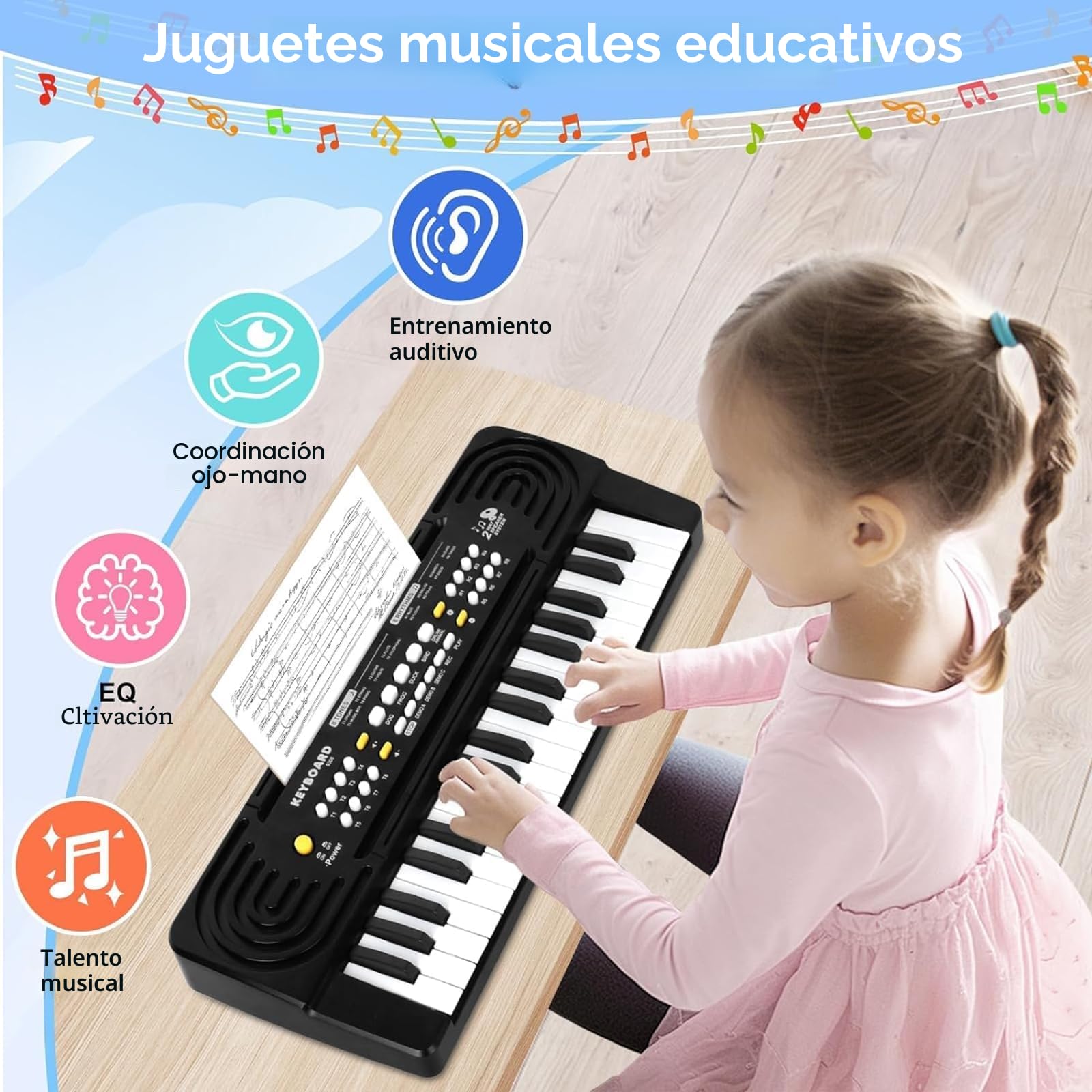 Teclado Electrónico Piano para Infantil y Principiantes, 37 Teclas Multifunción Piano Musical para Niños, Teclado de Piano Portátil Educativos Juguetes para 3 4 5 6 Años Niñas Niños