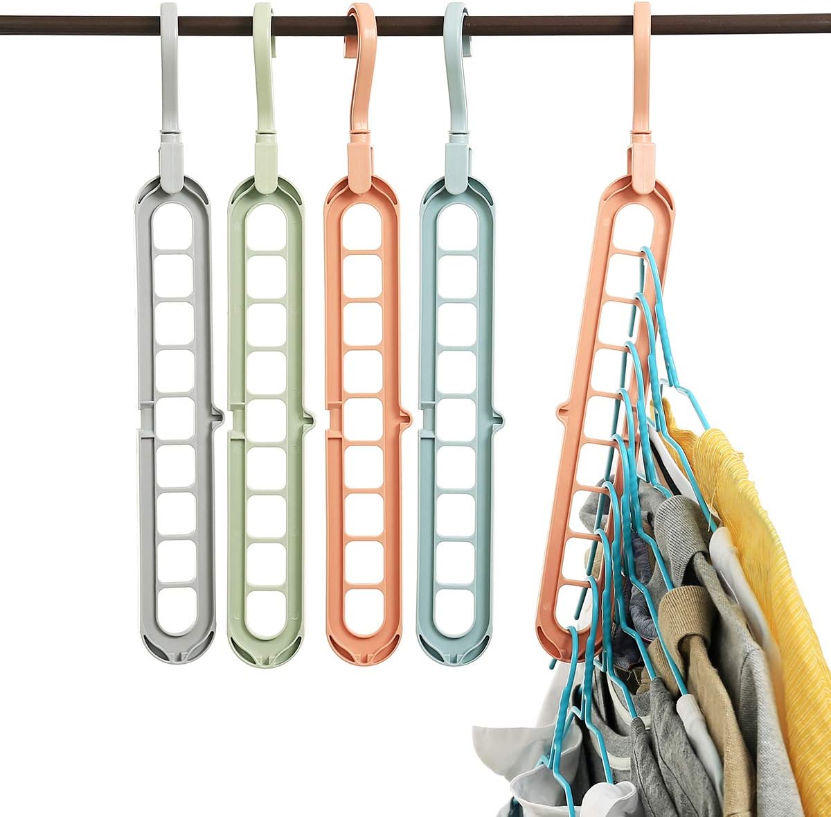 Party Zealot 4 Packs Space Saving Clothes Hangers Multi Port Hanger Organizer for Shirt Skirt Blouse, Random Colors
