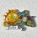 Sicilia Decorative Fridge Magnet, Italian Folk Art Design, Colorful Sun and Island Motif, Tourist Souvenir