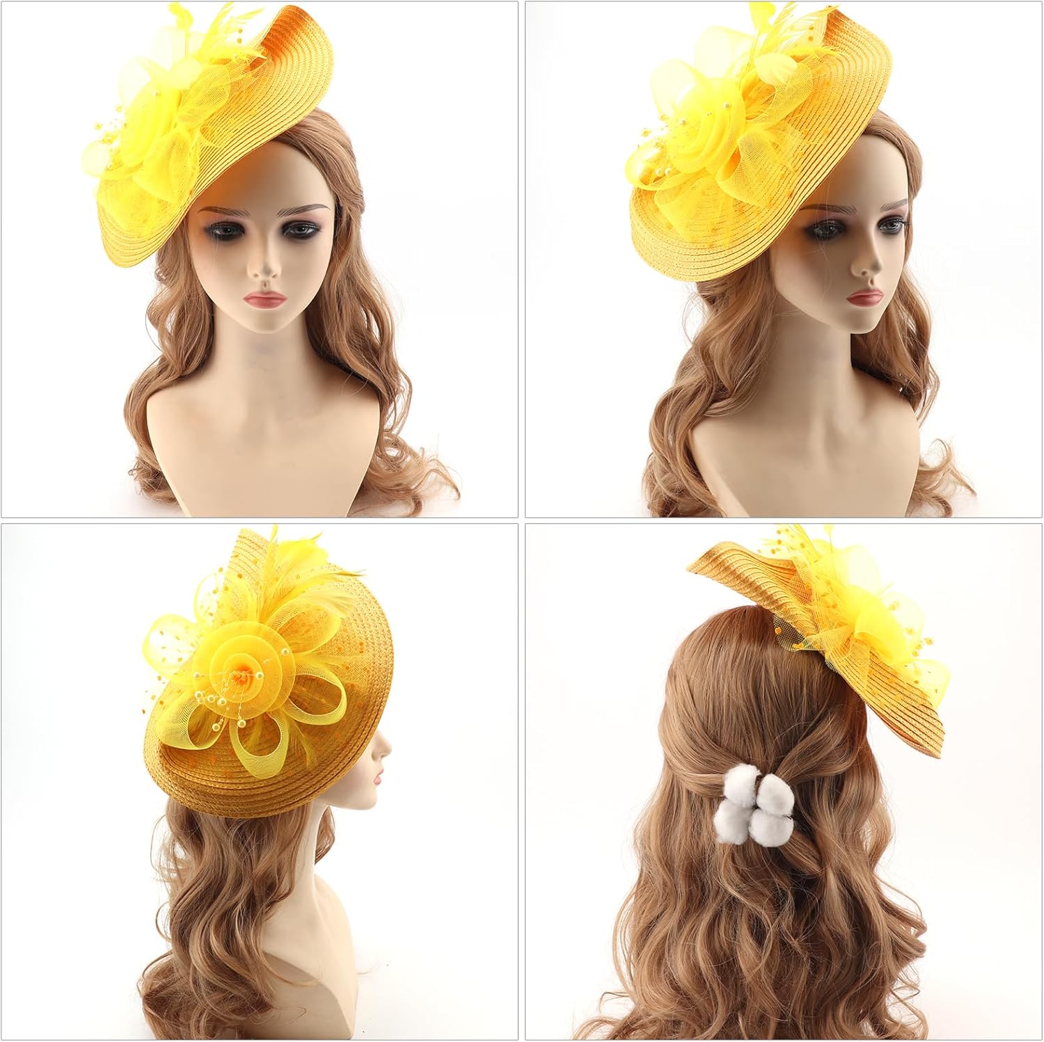 DRESHOW Fascinators Hat Flower Mesh Feathers Hat with a Headband and a Clip 7.9" Tea Party Headwear for Women