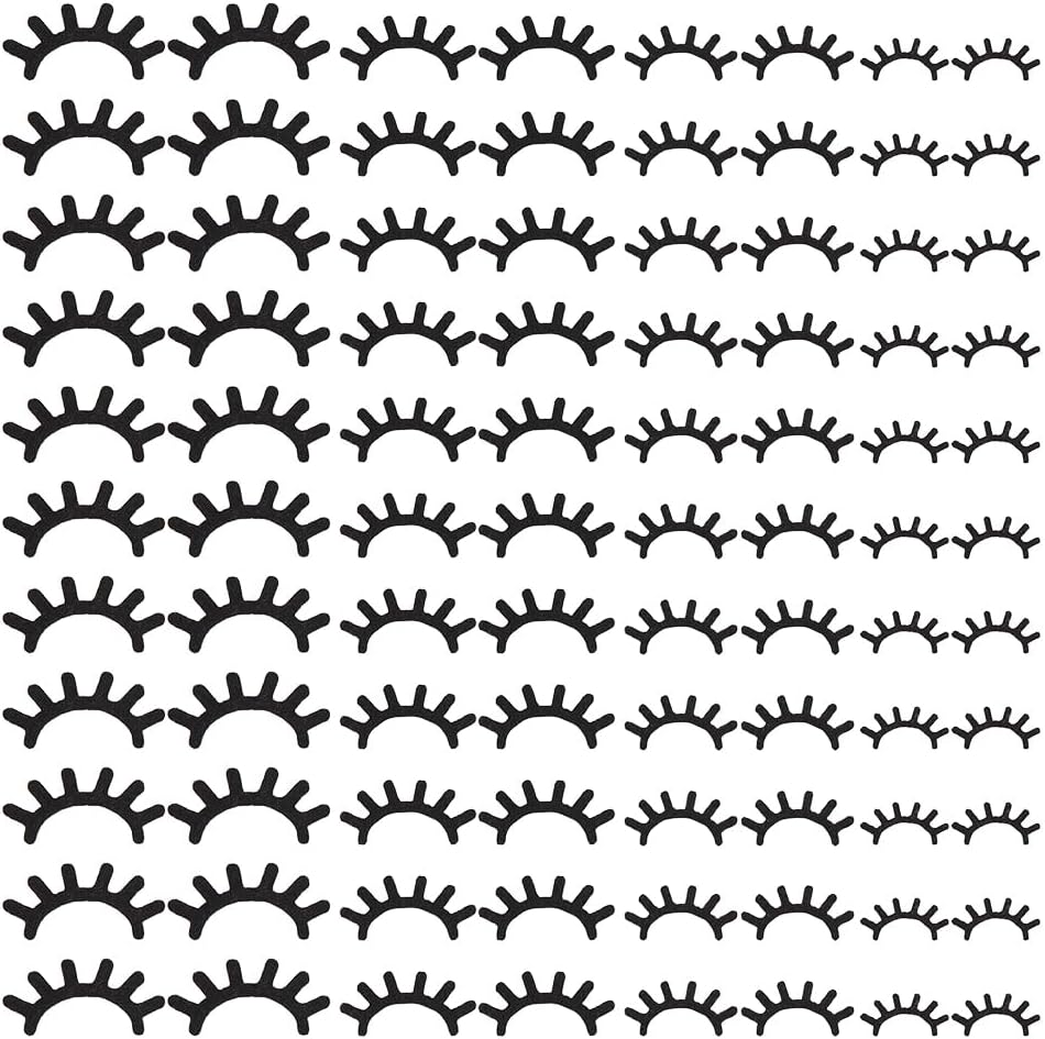 PH PandaHall 400 Pairs Felt Eyelashes 4 Sizes Stuffed Animal Eyelashes Black Eyelash Applique Patches Felt Craft Eyelash for Crochet Puppet Plush Amigurumi Cloth Hats DIY Crafts Making Supplies
