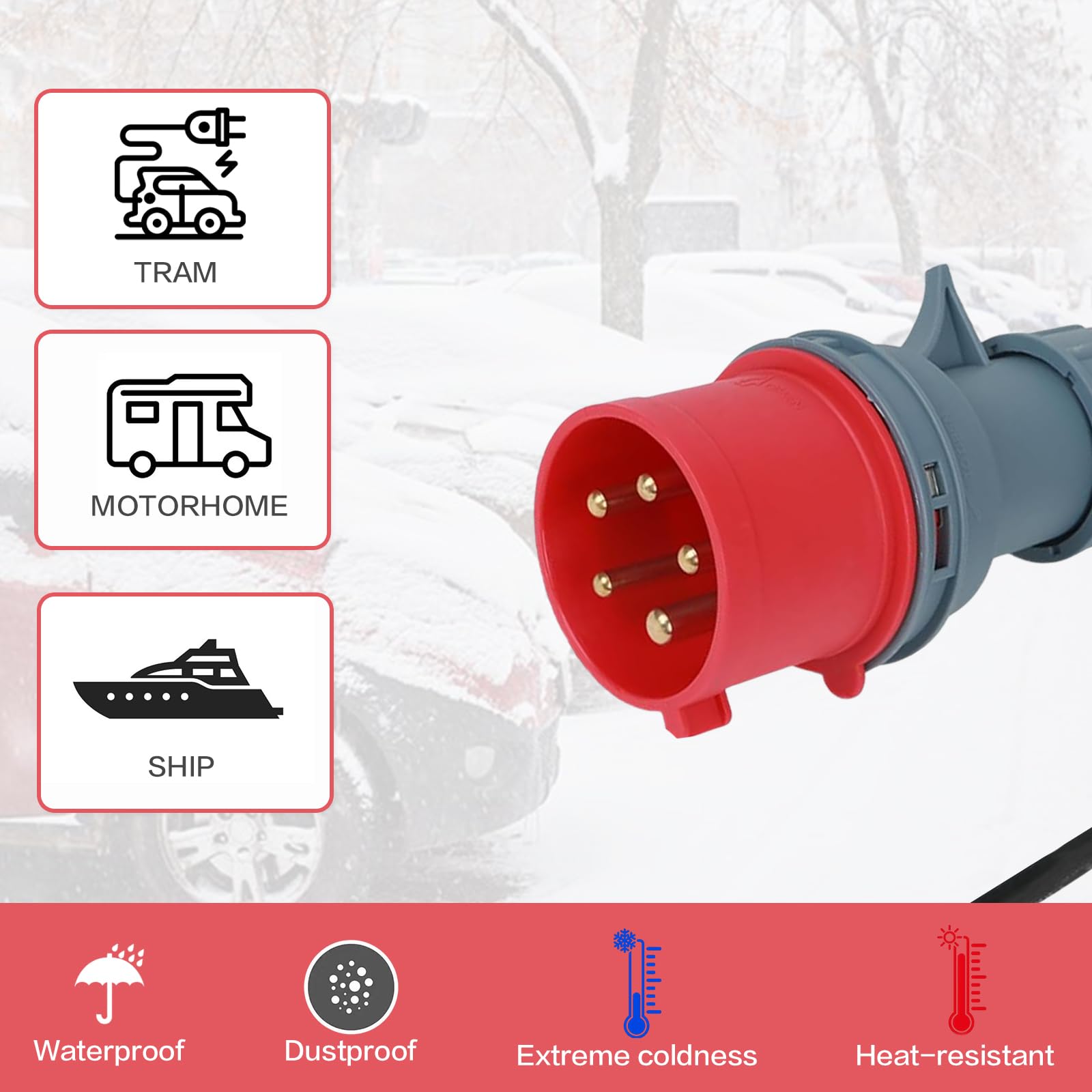 CEE Adapter rozdzielacz prądu 400 V, 16 A, wtyczka na 3 x 230 V, kabel przedłużający z wtyczką ze stykiem ochronnym i pokrywą na zawiasach, przewód adaptera CEE do zastosowań przemysłowych, przyczep