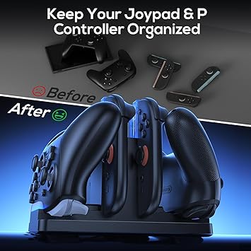 FASTSNAIL Charging Dock Compatible with Switch 2 for Joycon 2, Charging Stand for Switch 1/2 P Controller, Charging Orgnizer for Joycon 2 & for Pro Controller with Charge Indicator and USB Cable
