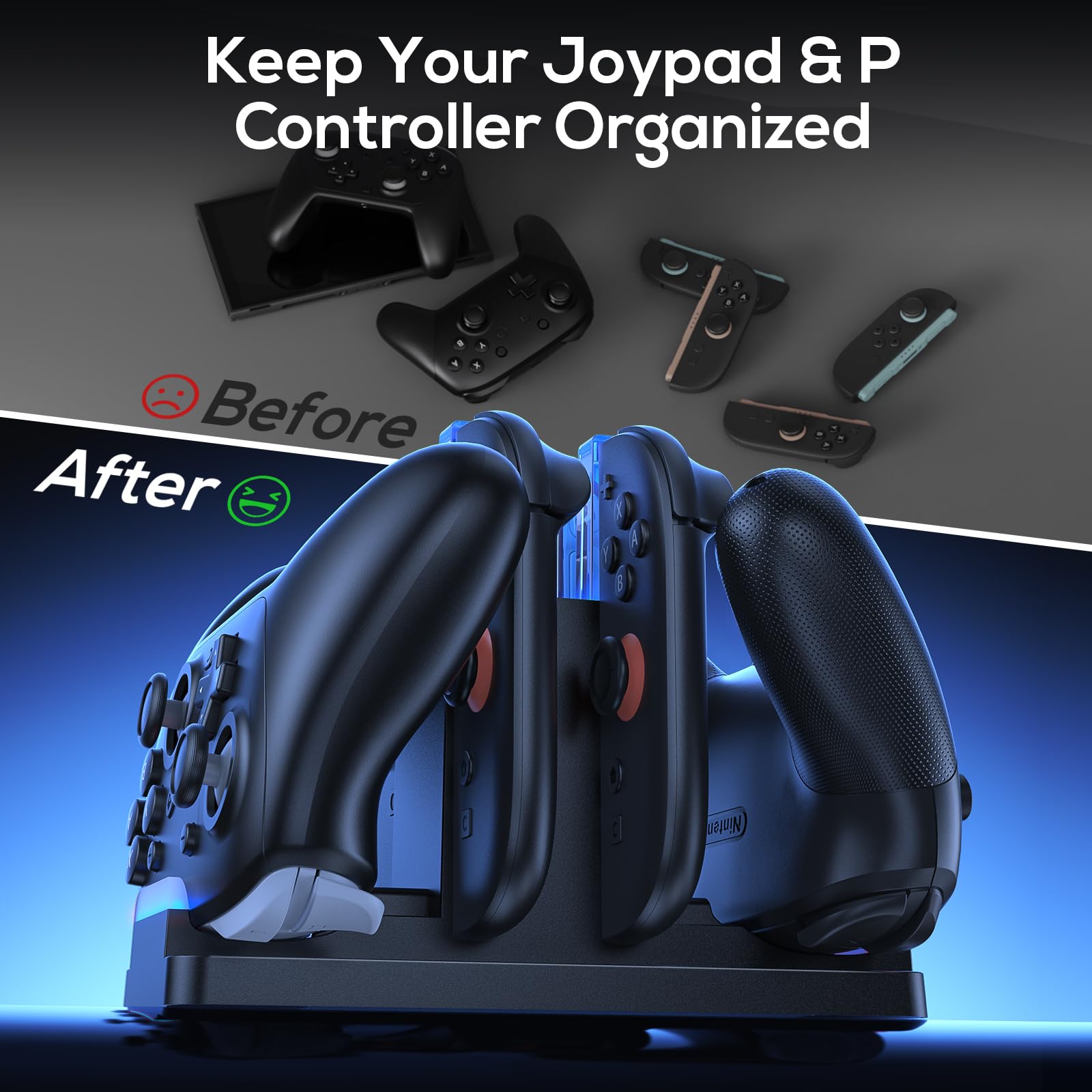 FASTSNAIL Ladestation kompatibel mit Switch 2 für Joycon 2, Ladehalterung für Switch 1/2 Pro Controller, Ladeständer für Joycon 2 & Pro Controller mit Ladestandanzeige und USB-Kabel