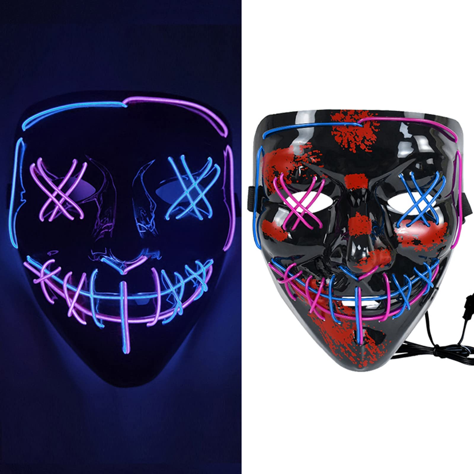 DONGTATA LED Halloween Purge Mask - Light Up Face Mask for Adults - Festival Party, Blue, 20*17*4 - Image 2