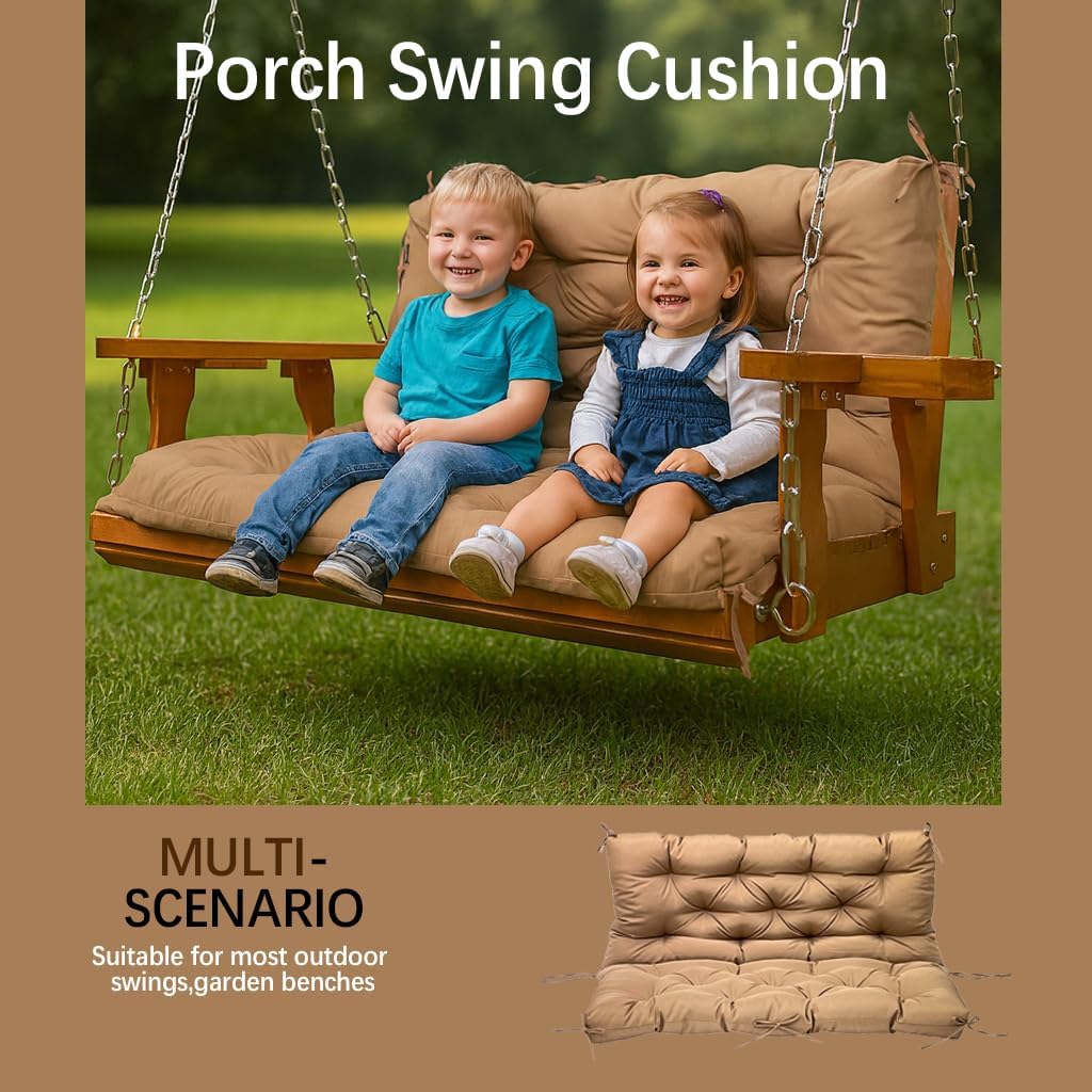 porch swing cushions thickened 5 inch 3 seat garden swing seat cushions replacement waterproof outdoor bench cushions 60 x 40 inch brown 60''x40''