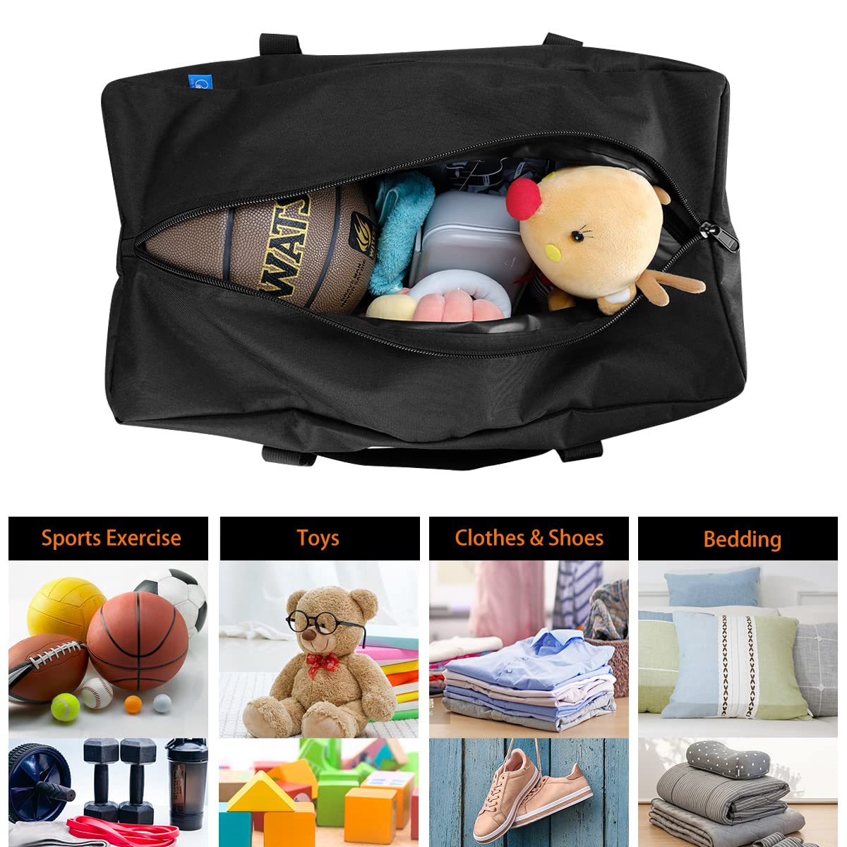 INFANZIA Sac de sport, sac de voyage extra large avec fermeture éclair améliorée, Noir Lot de 2, 2 PACK×53L, Petit sac de voyage
