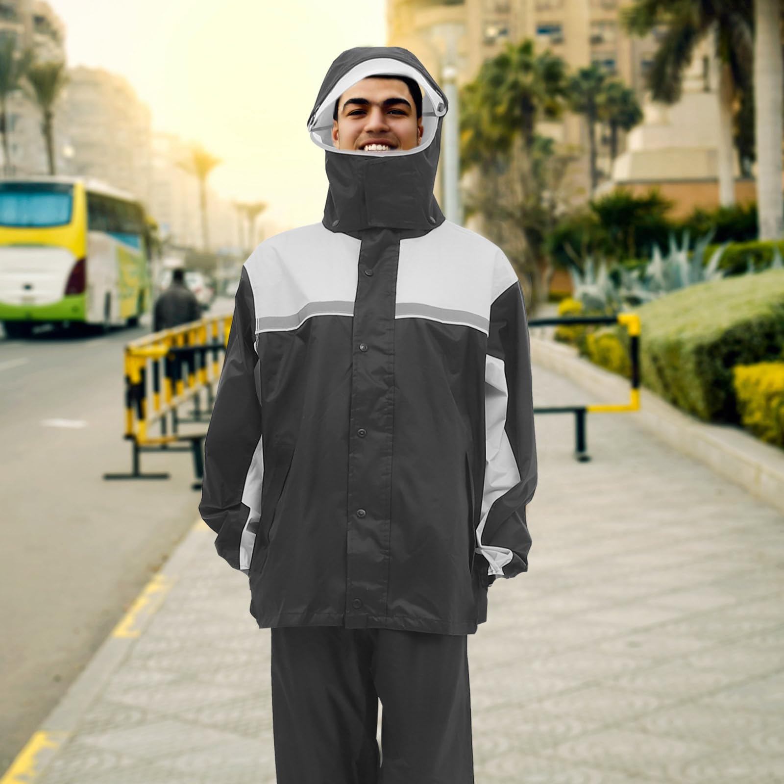 Traje de Lluvia para Motocicleta Hombre Xl 3xl PU Adhesivo Negro