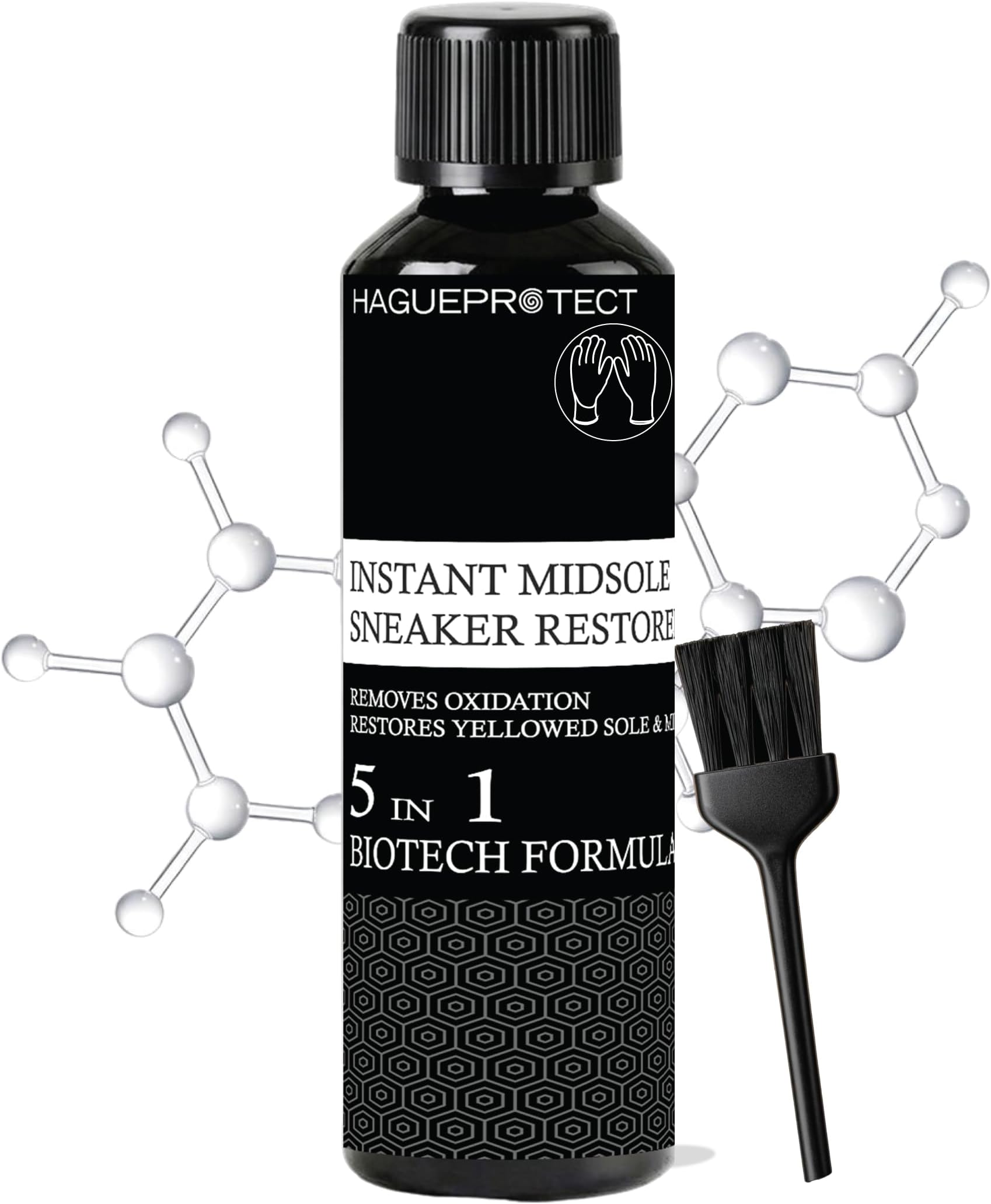 Sneaker sole restorer โ oxygenated solution for yellowed rubber soles, easy application, restores original white, safe for various rubber surfaces, trusted by sneaker enthusiasts