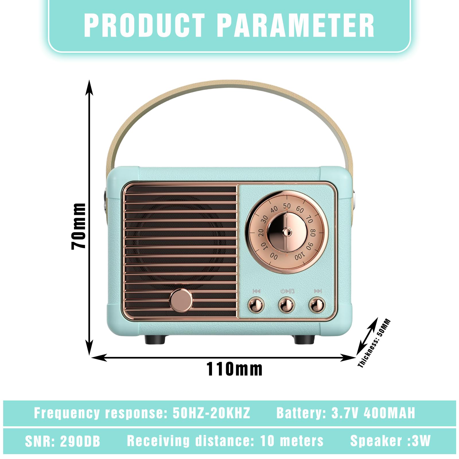 Mini haut-parleur radio Bluetooth rétro - Valise nostalgique avec Bluetooth 5.0, petite radio rechargeable pour le bureau et la maison
