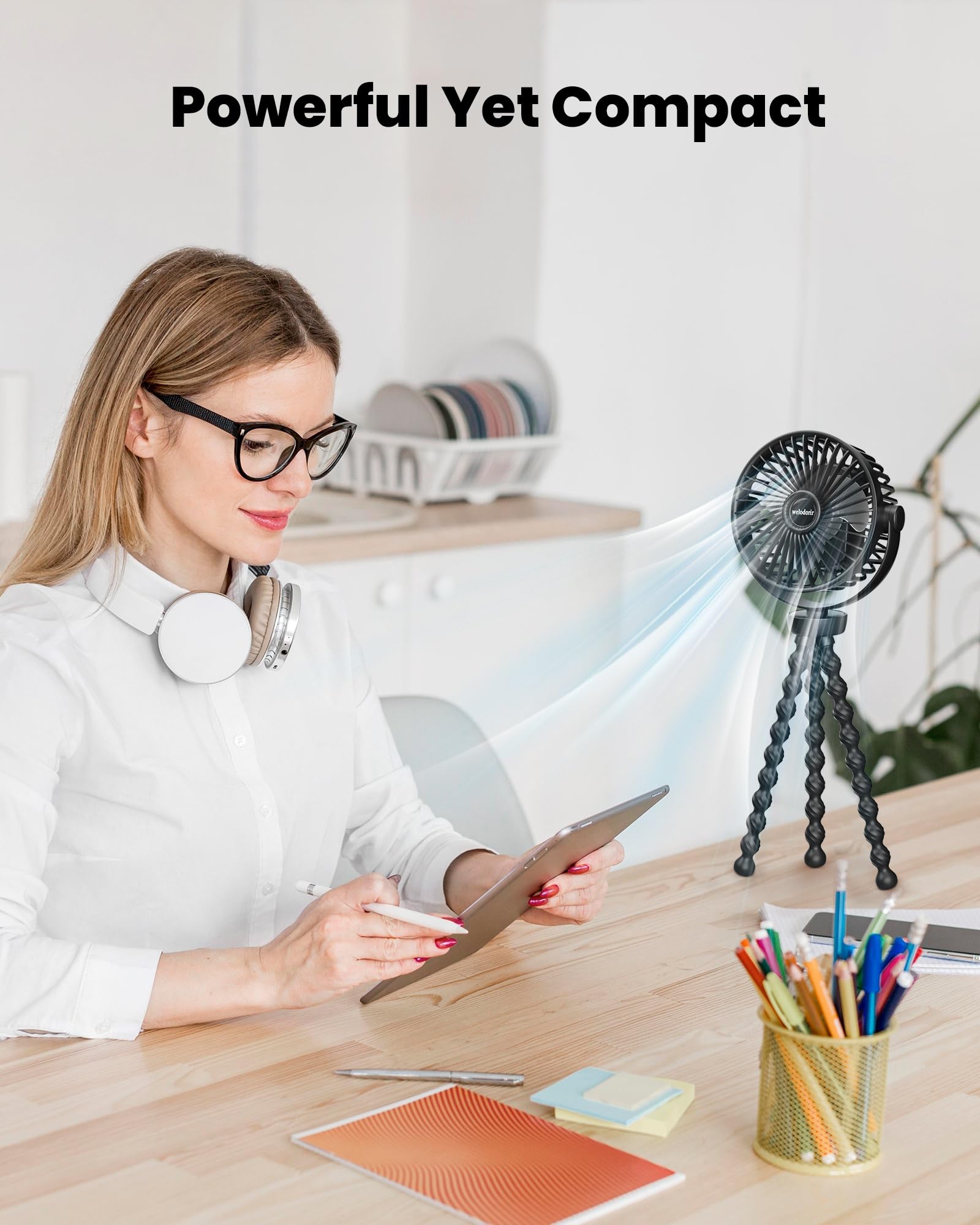 Portable Pram Fan, 5200 mAh Rechargeable Personal Fan, with 360° Rotate Flexible Tripod and TYPE-C Port 3 Speed Small Mini USB Clip-on Fans Can Handheld and Desk for Stroller Car Seat Crib Outdoor — view 5