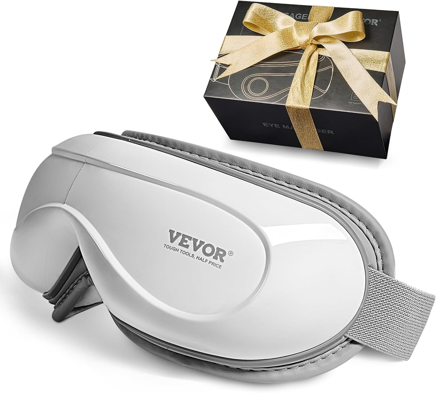 VEVOR Eye Massager with Heat, Heated Massage Mask with 5 Modes and Bluetooth Music, 180° Foldable Eye Care Massager for Migraines, Dark Circles, Ideal Gift for Mom/Dad, White