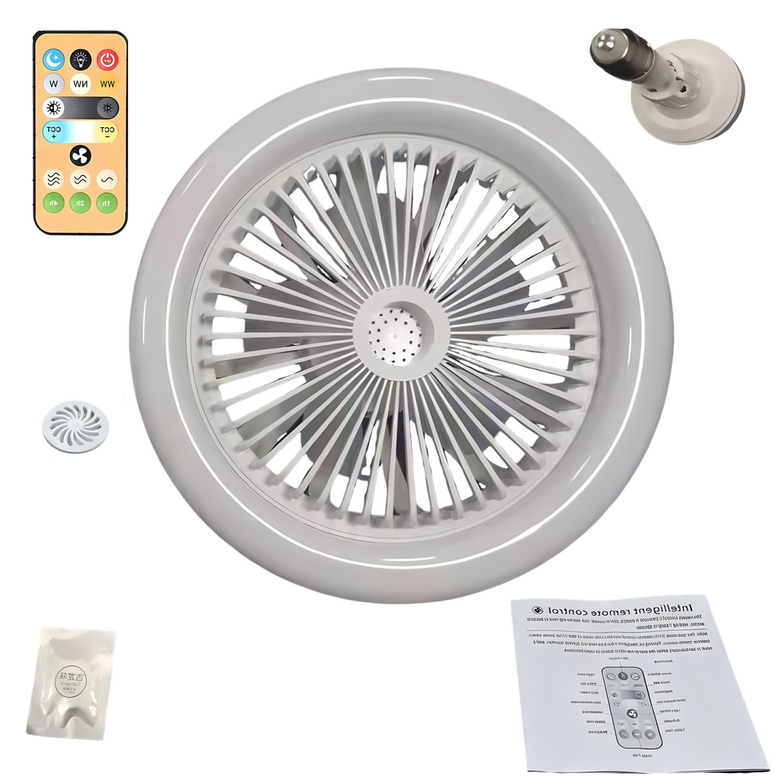 VEXYTRRON Socket Ceiling Fan with Light, E27 Lamp Fan with Three Speeds