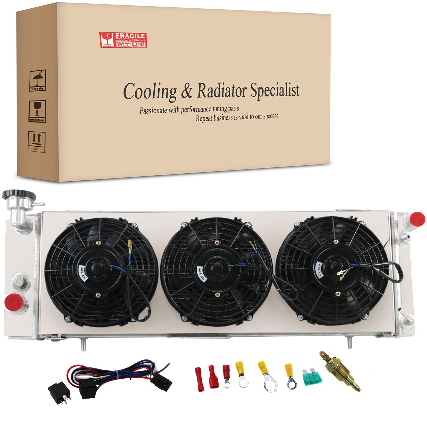 EGINCOOLER 4 Row Core Aluminum Radiator for 1991-2001 Jeep Cherokee Comanche XJ 2.5L 4.0L AT MT, All Aluminum Radiador+Shroud+Fan+Relay