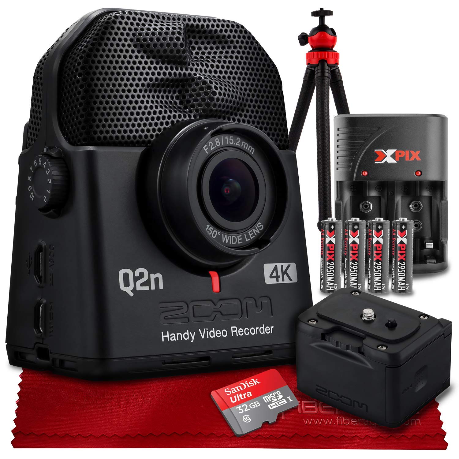 Zoom Q2n-4K Handy Multitrack Video Recorder, 4K/30P Ultra HD Video, Wide Angle Lens, Bundle - Zoom Battery Case for Q2n-4K/Q2n, 32GB & More for Recording Music/Video, Youtube Videos, Livestreaming
