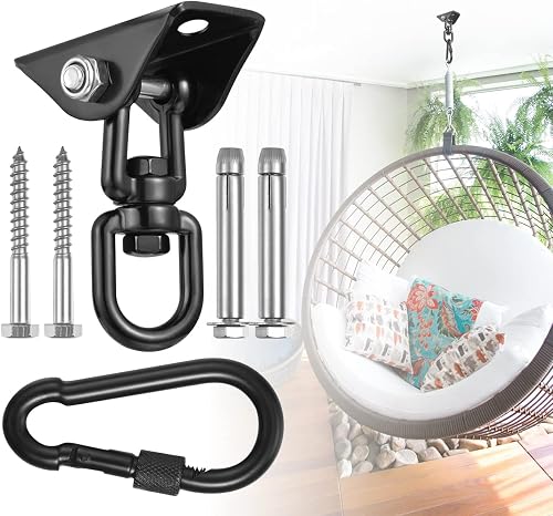 Hammock Hanging Kit,Hanging Chair Hardware 360°Rotating 1000 lb Capacity Hammock Hooks Heavy Duty,Hammock Chair Hanging Kit & Swing Ceiling Hook Snap for Hammock Chair Stand,Seat, Tree,Yoga,Gym(Black