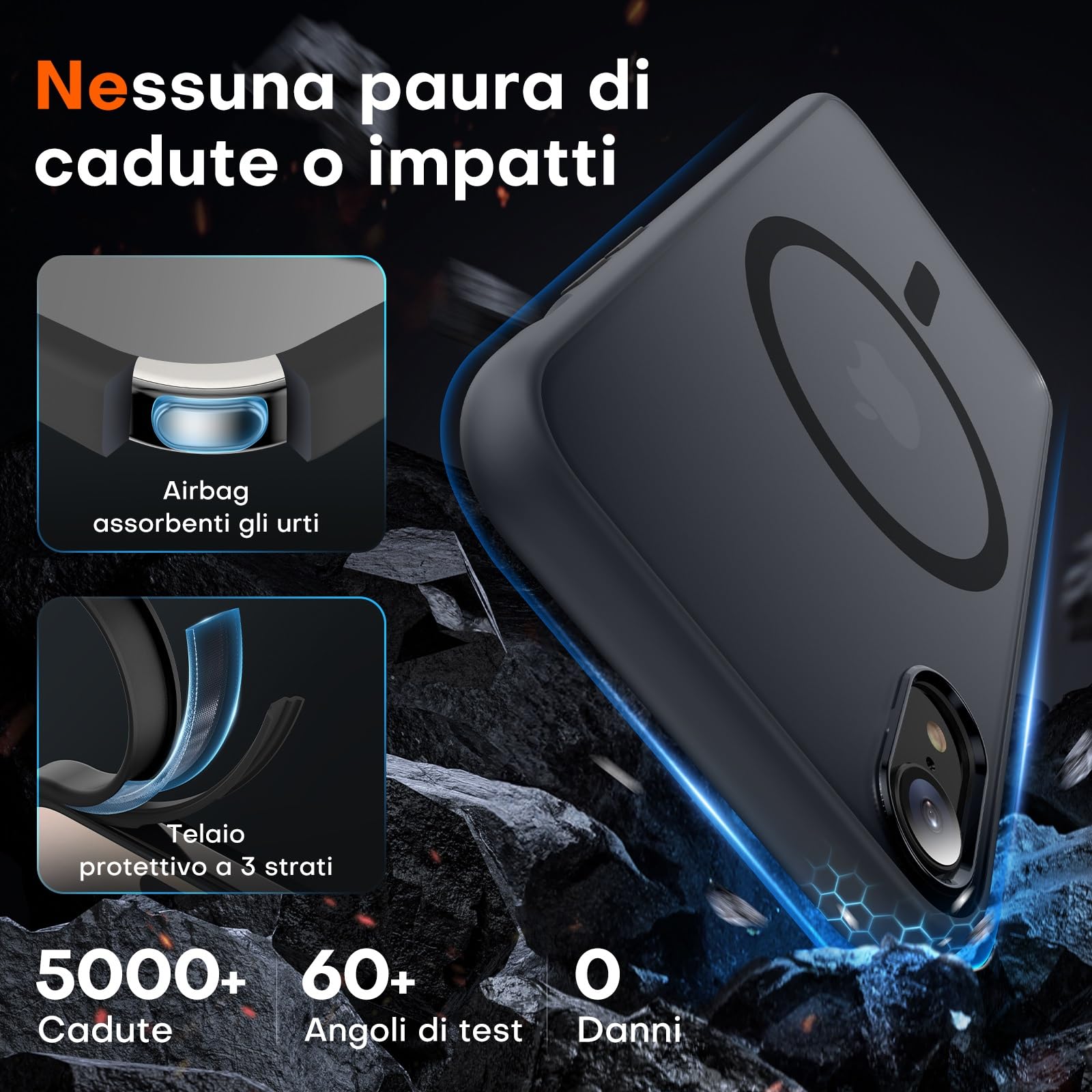 TOCOL Cover Magnetica per iPhone XR 6,1 Pollic, Compatibile con MagSafe, Custodia Antiurto Traslucida Opaca, Nero