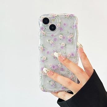 RALEAVO Case for iPhone 15 Cute Waves Flower Protective Case Purple