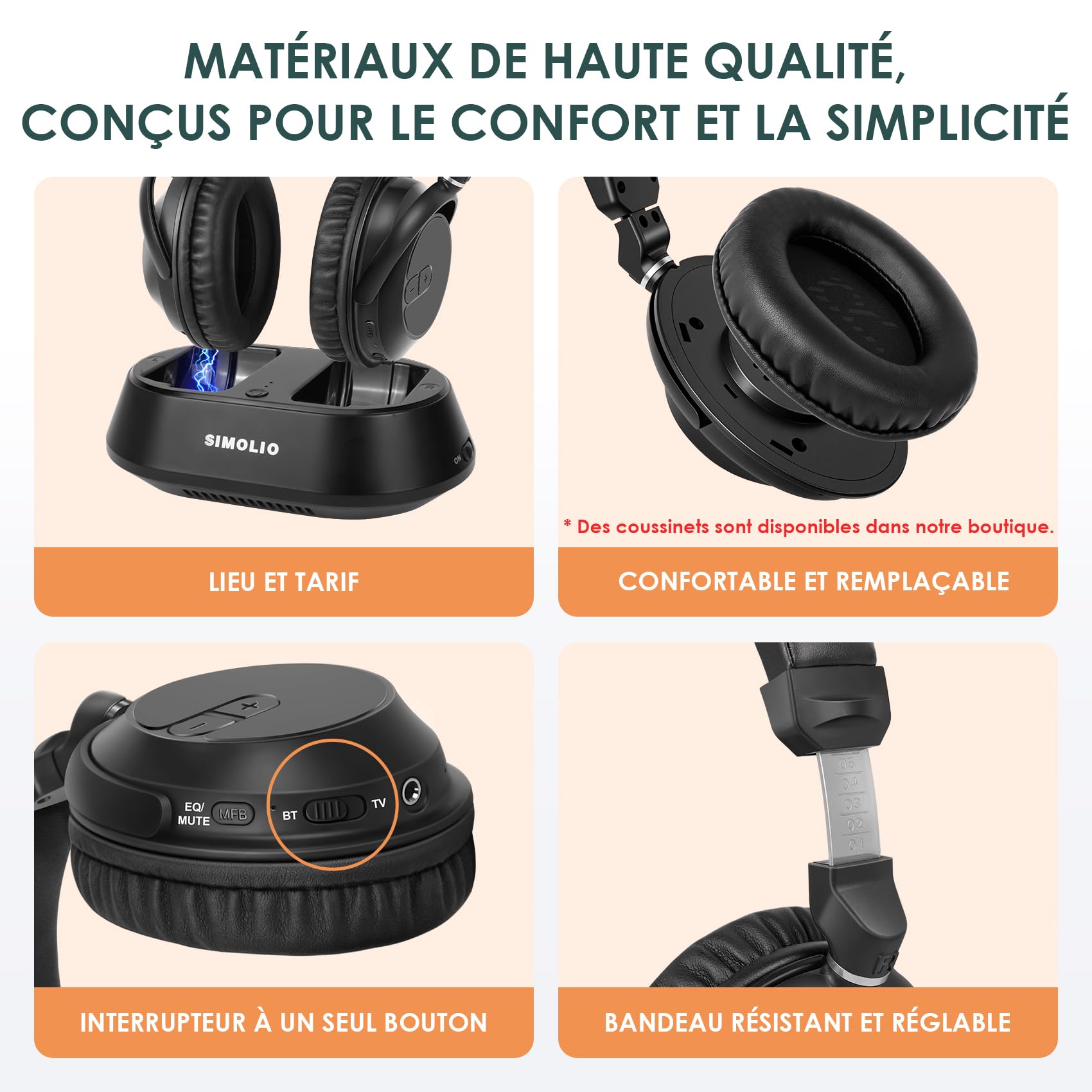 SIMOLIO Casque TV sans Fil pour Seniors, Bluetooth Aves Dialogues Clairs